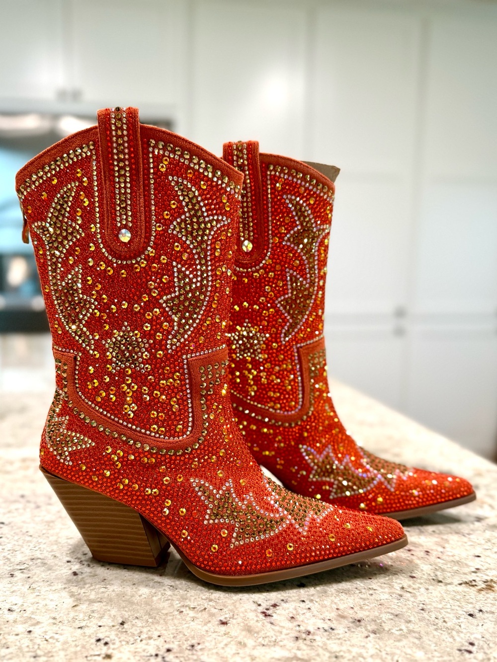 AZALEA WANG WOMEN'S ORANGE "SCOTT" WESTERN BOOTIES Cowboy Boots "NWT"